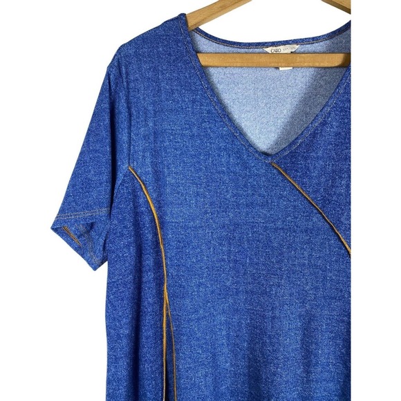 Cato Knit Top Shirt Large Blue Drapey Asymetrical Shark Bite Hem Knit Tunic S/S - Picture 2 of 6